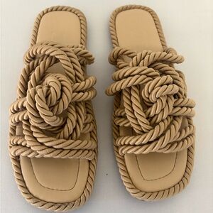 Zara Beige Rope Knot Slide Sandals